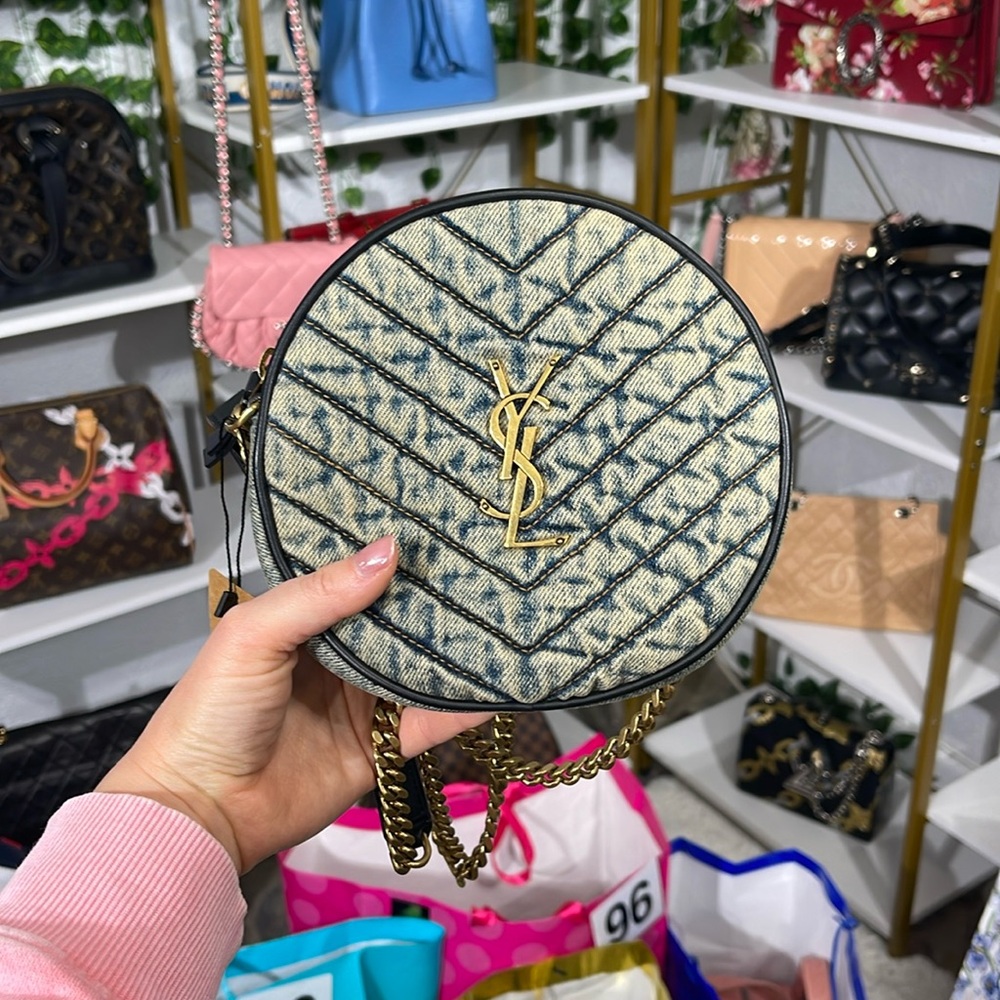 Yves Saint Laurent Denim Round Crossbody Bag in Blue